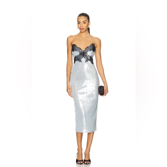 Retrofete Ellen Sequin Dress Midi Icy Blue Strapless - Picture 11 of 11